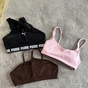 Puma Black, Pink, and Brown Sports Bra Set